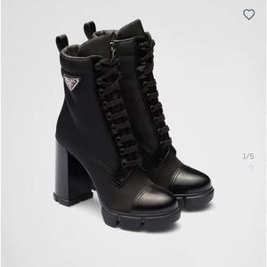 Prada Brushed leather and nylon laced booties